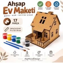 Die Grup Alg Wood Design Ahşap Ev Maketi Boyama Seti – 17 Parça 3D Mdf Ev Modeli, 11 x 7,5 x 9 cm