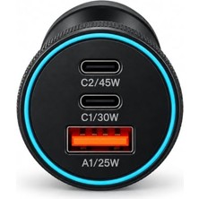 Die Grup Hepu HP-AD01 105W Gan 3 Portlu Araç Içi Hızlı Şarj Cihazı – 2x Type-C + Usb-A Çakmaklık Şarj Adaptörü