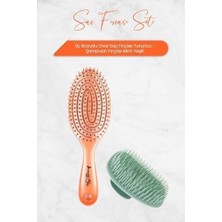 SBN - Store Professional Üç Boyutlu Oval Saç Fırçası Turuncu ve Şampuan Fırçası Mint Yeşili