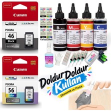 Tıpalı Dolabilen Canon Pg-46/cl-56 Uyumlu Kartuş + Dolum Seti