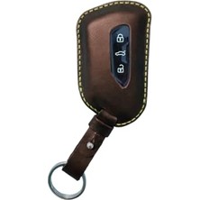 Die Grup Minimalim Leather Craft Deri Akıllı Anahtar Kılıfı Volkswagen, Skoda ve Seat ile Uyumlu (Golf 8, Caddy, Tiguan, Leon, Cupra Formentor, Superb), Kahverengi