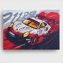 Die Grup Sayılarla Boyama Tuval Hobi Seti, 911 Porshes Temalı Fırça ve Boya Dahil Set (Çıtalı) 50X70 Cm, Kendin Yap Sayılarla Tuval Boya Kiti (Kasnaklı)