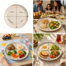 SBN - Store 4'lü Seramik Tabak Seti, Porsiyon Kontrol Tasarımlı, Protein ve Sebze Bölmeli, Diyet Dostu
