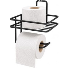 Odea Alper Banyo Yapışkanlı Siyah Raflı Tuvalet Kağıtlığı, Delmeden Montaj Duvar Tipi Tuvalet Kağıdı Tutucu, Banyo ve Wc Organizer