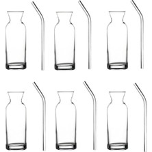 SBN - Store Cam Pipetli Meşrubat Bardağı Limonata Bardak Süt Şişesi Sunum Karaf 6 Adet