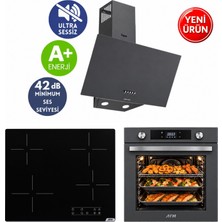 AFM Tech Afm & Ferre Marka D088-SA Sessiz Vitro. Elektr. Antrasit/gri  Cam Ankastre Set Fırın+Ocak+Davlumbaz