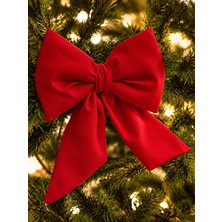 Beige & Stone Mini Boy Kırmızı Kumaş Fiyonk Yılbaşı Çam Ağacı Süsü Dekoratif Kurdele Noel ve Yeni Yıl Süsü 16 cm