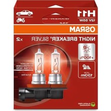 Myg Plus Osram H11 Night Breaker Silver Far Ampulü, 12V 55W, 2'li SET,%100'E Kadar Daha Fazla Işık, 130M Görüş Mesafesi