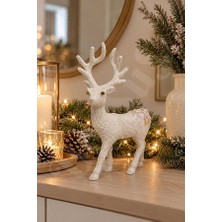 BeySüS Yılbaşı Ağacı Süsü Beyaz Simli Geyik 21 cm