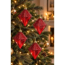 BeySüS Yılbaşı Ağacı Süsü Kırmızı Elmas 12 cm 4lü