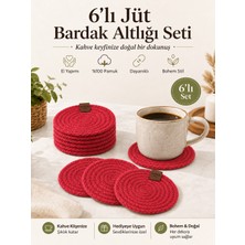 Fabrix Home 6’lı El Yapımı Pamuk Bardak Altlığı Seti Kırmızı Bohem Kahve Köşesi Dekoru