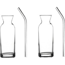 SBN - Store 2 Adet Cam Pipetli Limonata Sunum Şişe Karaf Süt ve Meyve Suyu Bardağı