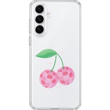 Mobilpad Samsung Galaxy S24 Fe Uyumlu Kiraz Desenli Şeffaf Telefon Kılıfı