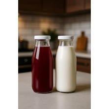 SBN - Store 2 Adet Plastik Kapaklı 500 ml Sürahi Süt, Ayran, Su, Limonata Meşrubat Şişesi Cam Şişe 500CC (Beyaz)