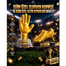 Flexis Isime Özel Altın Eldiven Kupası ve Isime Özel Altın Ayakkabı Maketi Seti Dünya Kupası Anahtarlık Hediyeli
