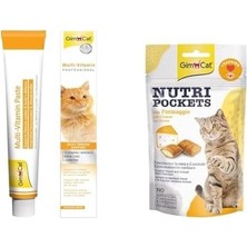 SBN - Store Gimcat Kediler Için Multi-Vitamin, 100 G, 12 Temel Vitamin & Nutripockets Kedi Ödülü Peynir Taurin, 60 G