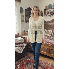 Mabelme Store Özel Tasarım Istiridye Yelek, Çeyizlik Yelek, Krem