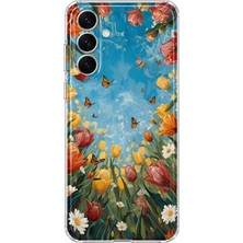 Mobilpad Samsung Galaxy S25 Plus Uyumlu Laleler Kolaj Desenli Şeffaf Telefon Kılıfı
