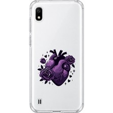 Mobilpad Samsung Galaxy A10 Uyumlu Çiçek Kalp Desenli Şeffaf Telefon Kılıfı