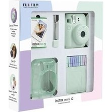 SBN - Store Mini 12 Yeşil Fotoğraf Makinesi 10'lu Film Simli Pleksi Kılıf Mandal ve Kıskaçlı Resim Standı Bundle Box