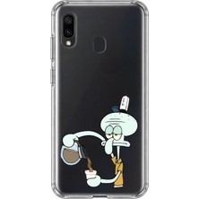Mobilpad Samsung Galaxy A20/A30 Uyumlu Squidward Desenli Şeffaf Telefon Kılıfı