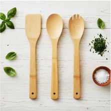 SBN - Store 3'lü Bambu Mutfak Gereç Seti – Doğal Ahşap Spatula, Kaşık ve Servis Çatalı | Yapışmaz Tencere Dostu, Antibakteriyel ve Dayanıklı Ahşap Mutfak Seti (30