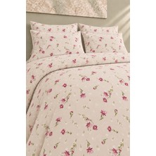 Oile Home Flower %100 Pamuk Tek Kişilik Lastikli Çarşaflı Nevresim Takımı 160X220 cm Çiçekli Desen Ilik Düğmeli