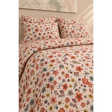Oile Home Flower %100 Pamuk Tek Kişilik Lastikli Çarşaflı Nevresim Takımı 160X220 cm Çiçekli Desen Ilik Düğmeli