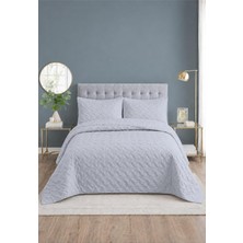 Milena Çift Kişilik Yatak Örtüsü Seti 260X240CM - Volanlı 2 YASTIKLI%100 Polyester Modern Dekoratif - Gri Nevresim Takımı
