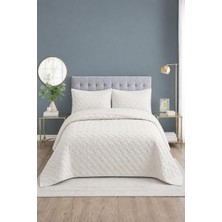 Milena Çift Kişilik Yatak Örtüsü Seti 260X240CM - Volanlı 2 YASTIKLI%100 Polyester Modern Dekoratif - Krem Nevresim Takımı