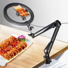 SBN - Store Kıskaçlı 10 Inch Youtuber LED Işıklı Halka Telefon Tutuculu Yüksekliği ve Açısı Ayarlanabilir 10 Inch 26 cm Selfie Yayıncı Makyaj Işığı Masa Kenarına