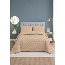 Milena Çift Kişilik Yatak Örtüsü Seti 260X240CM - Volanlı 2 YASTIKLI%100 Polyester Modern Dekoratif - Vizon Nevresim Takımı