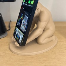 Mabelme Store 3D Baskı Goril Telefon Tutucu - Kaslı Goril Masaüstü Telefon Standı-Bej
