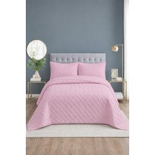 Milena Çift Kişilik Yatak Örtüsü Seti 260X240CM - Volanlı 2 YASTIKLI%100 Polyester Modern Dekoratif - Pembe Nevresim Takımı