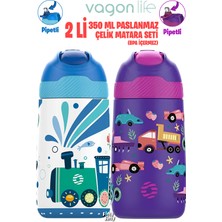 Vagonlife 2'li Set 350 ml Çocuk Pipetli Çelik Matara 2055 350 ml
