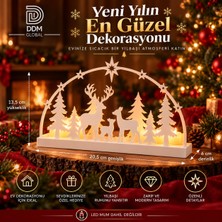 Ddm Global Yılbaşı Dekorasyonu Geyik ve Çam Ağacı Temalı Dekoratif Mumluk Biblo