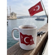 Airobazar Türk Bayrağı Baskılı Beyaz Porselen Kupa Bardak - 330 ml Hediyelik Çay & Kahve Kupası