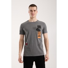 Maxi Modena Erkek Grafik Baskılı T-Shirt Sportif Kesim Günlük Kullanım - Gri