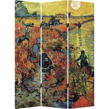 Stella Store Stellastore Vincent Van Gogh Red Vineyards 3 Kanatlı Oda Bölücü Çift Taraflı Kanvas Paravan