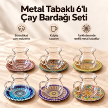 PratikBir Renkli Metal Tabaklı 6'lı Çay Bardağı Seti