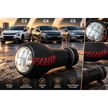 AutoAll Citroen C3  C4  C5   Deri Vites Topuzu Kırmızı Dikişli
