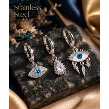 Stainless Steel Pirinç Zirkon Taşlı Fatma'nın Gözü Model Gümüş Renk Küpe