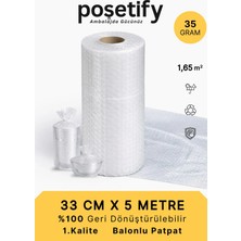 Poşetify 33 cm x 5 M Balonlu Naylon Patpat | 1. Sınıf | 3 Katlı | 1,65M2 | 35 Gr/m² | Kalın Paketleme Rulosu