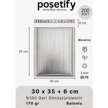 Poşetify Balonlu Kargo Poşeti 30X35+6 cm | 200 Adet | Metalize | 2 mm Şilteli | Balonlu Naylon Torba | 170 gr