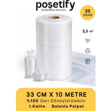 Poşetify 33 cm x 10 M Balonlu Naylon Patpat | 1. Sınıf | 3 Katlı | 3,3m2 | 35 Gr/m² | Kalın Paketleme Rulosu