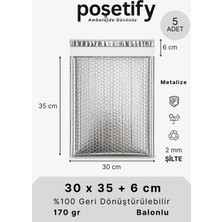 Poşetify Balonlu Kargo Poşeti 30X35+6 cm | 5 Adet | Metalize | 2 mm Şilteli | Balonlu Naylon Torba | 170 gr