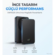 SBN - Store SNP-3020 Magsafe Powerbank 5000MAH Slim 22.5W Hızlı Şarj LED Ekran Ince Powerbank Şarj Cihazı