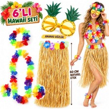 SBN - Store Hawaii Parti Kostüm Seti - 60 cm Hasır Etek, Çiçekli Aksesuarlar ve Ananas Gözlük