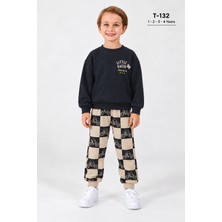 Poyraz Kids Erkek Çocuk Baskılı Sweatshirt ve Damalı Pantolon 2’li Takım T-132