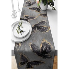 Str Store Pelangi Gri Gold Uçuşan Kelebekli Leke Tutmaz Kumaş Salon Mutfak Masa Değişik Ranır Modelleri Runner, Gold-Krem 40 x 140
